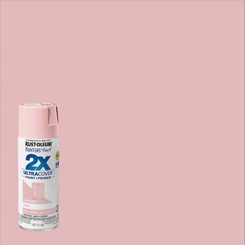 Rust-Oleum 334028 Painter's Touch 2X Ultra Cover 12 Oz. Gloss Paint + Primer Spray Paint, Candy Pink