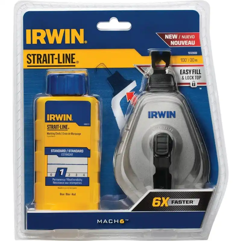 Irwin IWHT48445BC STRAIT-LINE Mach6 100 Ft. Chalk Line Reel and Chalk