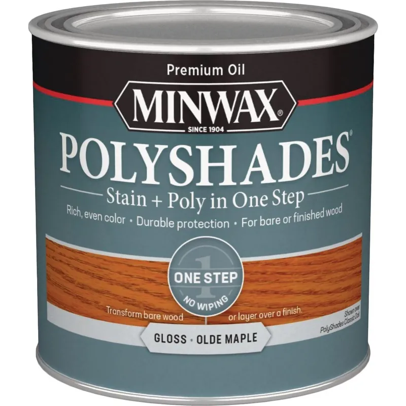 Minwax 214304444 Polyshades 1/2 Pt. Gloss Stain & Finish Polyurethane In 1-Step, Olde Maple