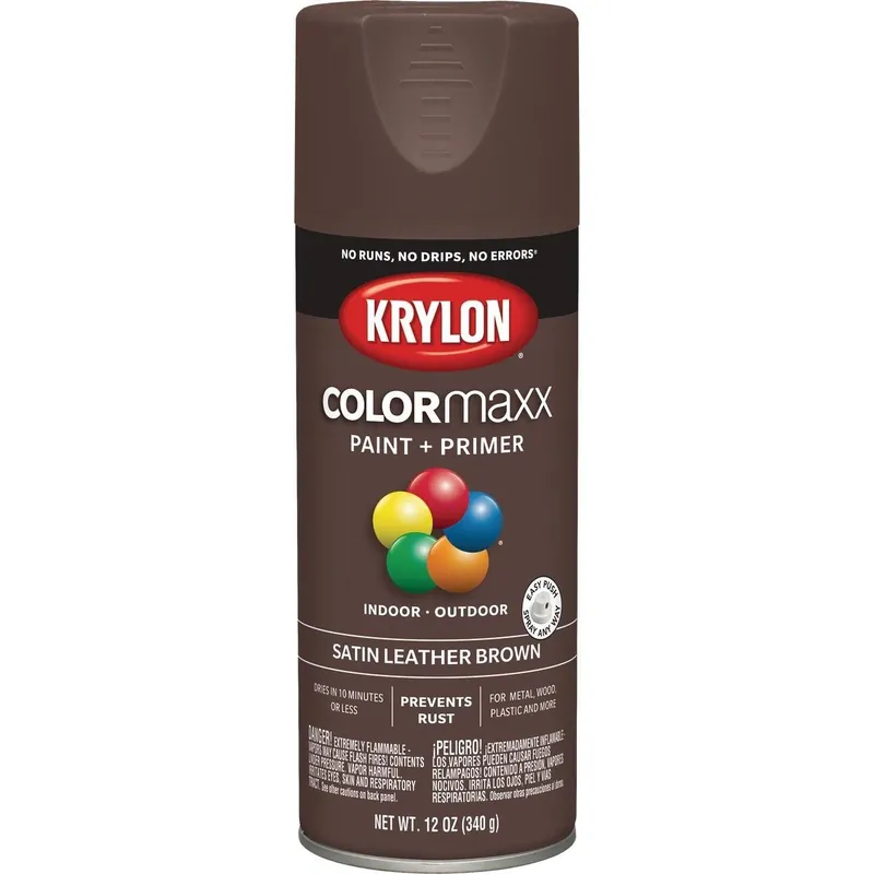 Krylon K05569007 Colormaxx Satin Spray Paint & Primer Leather Brown