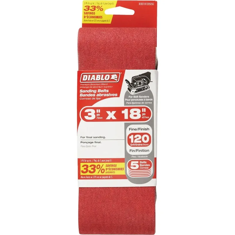 Diablo DCB318120S05G Sanding Belt 3 In. x 18 In. 120 Grit (5-Pack)