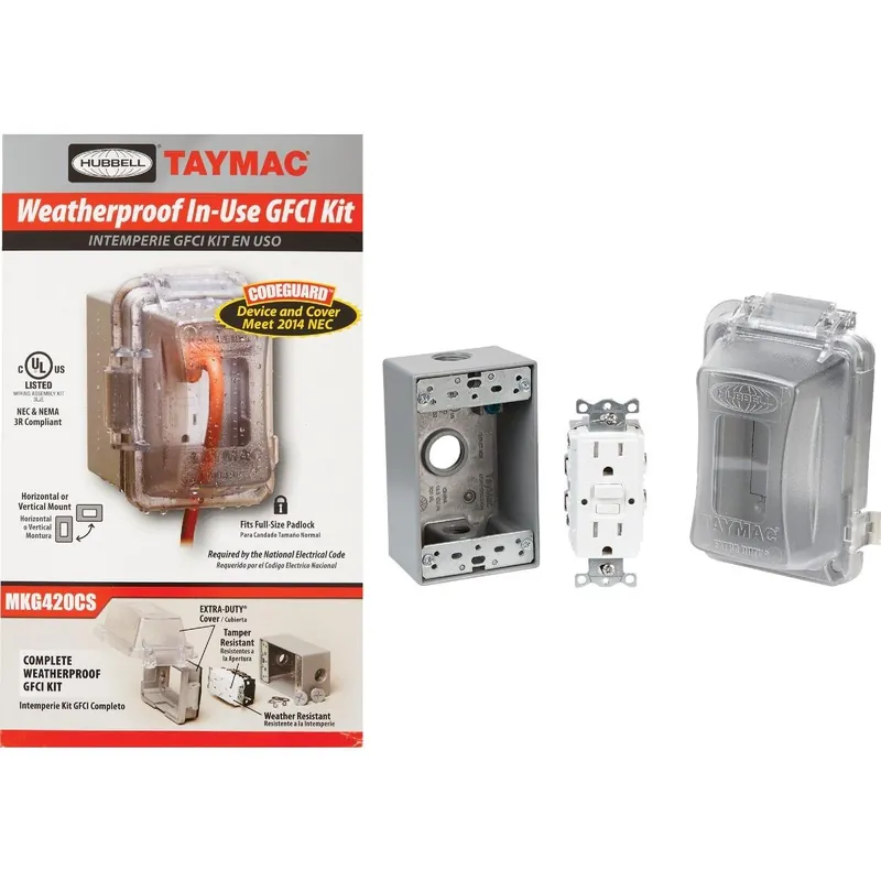 TayMac MKG420CS Clear Non-Metallic Vertical/Horizontal Weatherproof In-Use Outdoor GFCI Kit