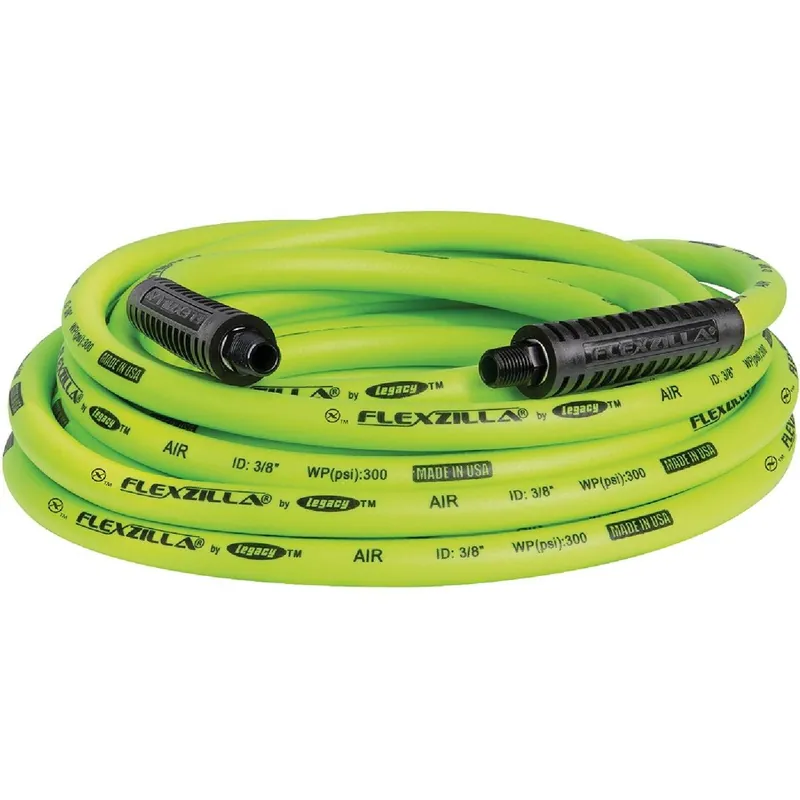 Flexzilla HFZ3825YW2 3/8 In. x 25 Ft. Polymer-Blend Air Hose with 1/4 In. MNPT Fittings