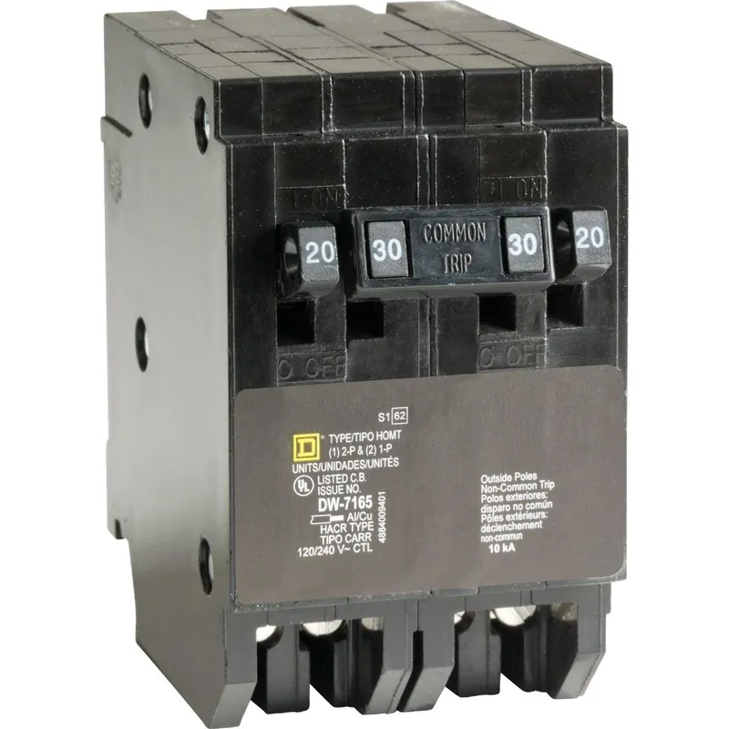 Square D HOMT2020230CP Homeline 20A/20A/30A Double-Pole Standard Trip Quad Tandem Circuit Breaker