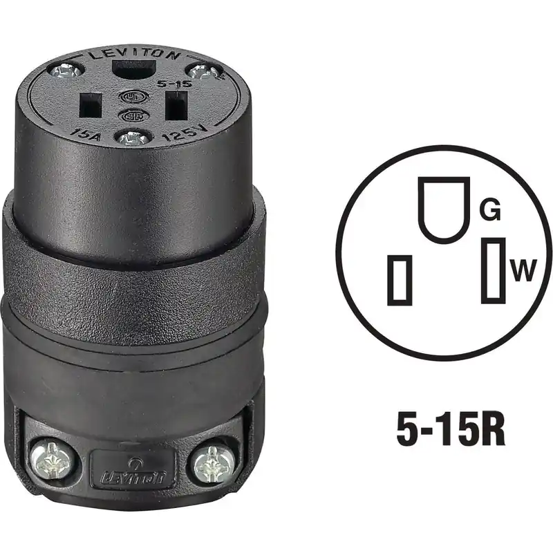 Leviton 000-515CR 15A 125V 3-Wire 2-Pole Rough Use Cord Connector