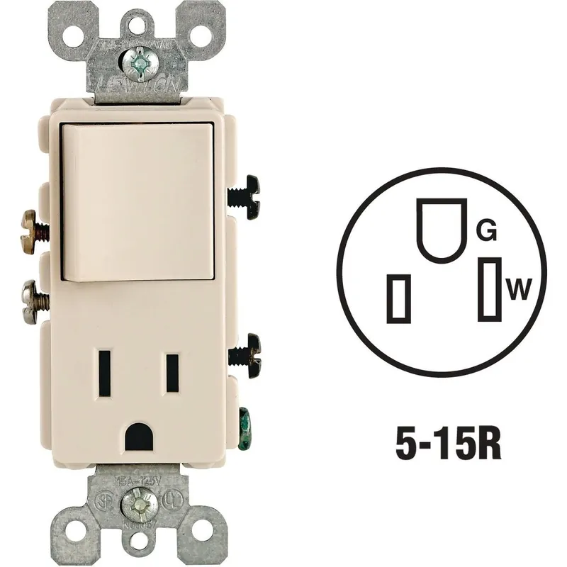 Leviton S06-05625-OTS Light Almond 15A Switch & Outlet