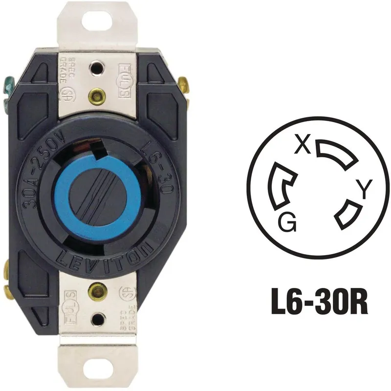 Leviton 065-02620-000 30A 250V Black Industrial Grade L6-30R Locking Outlet Receptacle