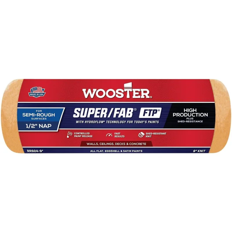 Wooster Brush RR924-9 Wooster Super/Fab FTP 9 In. x 1/2 In. Knit Fabric Roller Cover
