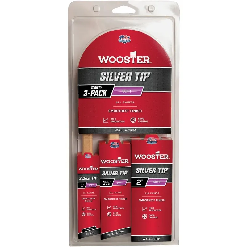 Wooster Brush 5229 Wooster SILVER TIP 1 In. 1-1/2 In. 2 In. Angle Sash Polyester Paint Brush Set (3-Pack)