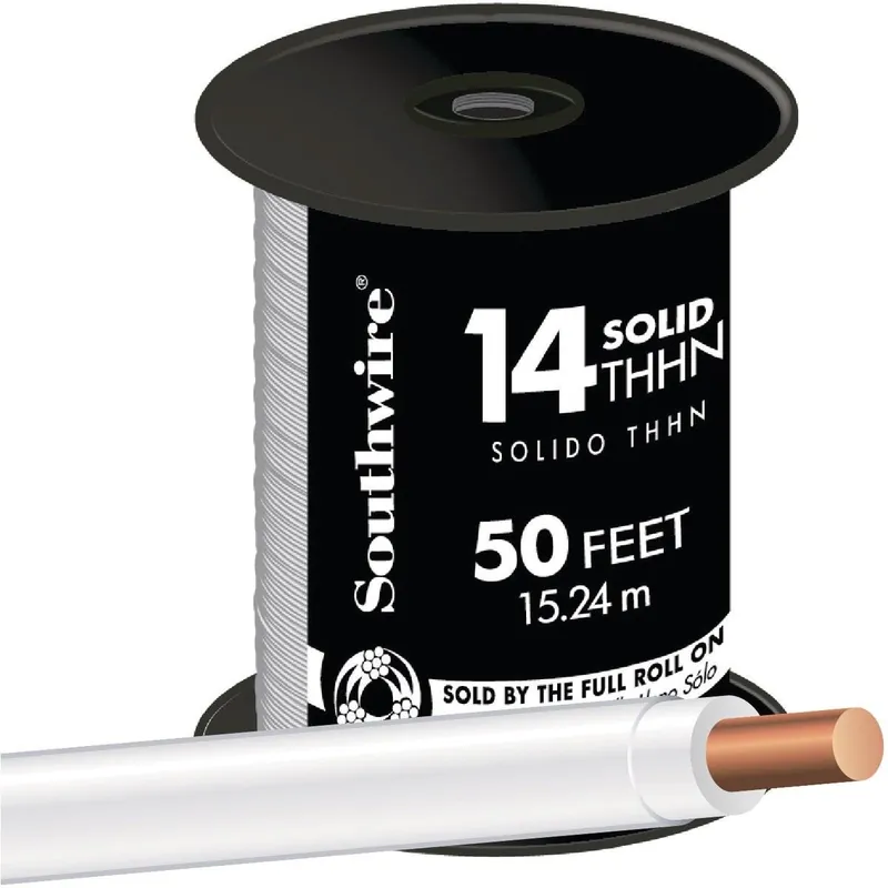 Southwire 11580883 50 Ft 14 AWG Solid White THHN Electrical Wire