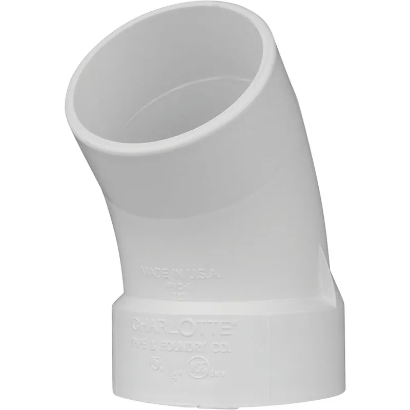 Charlotte Pipe PVC003231400HA 4 In. Schedule 40 45 Deg. DWV PVC Street Elbow (1/8 Bend)