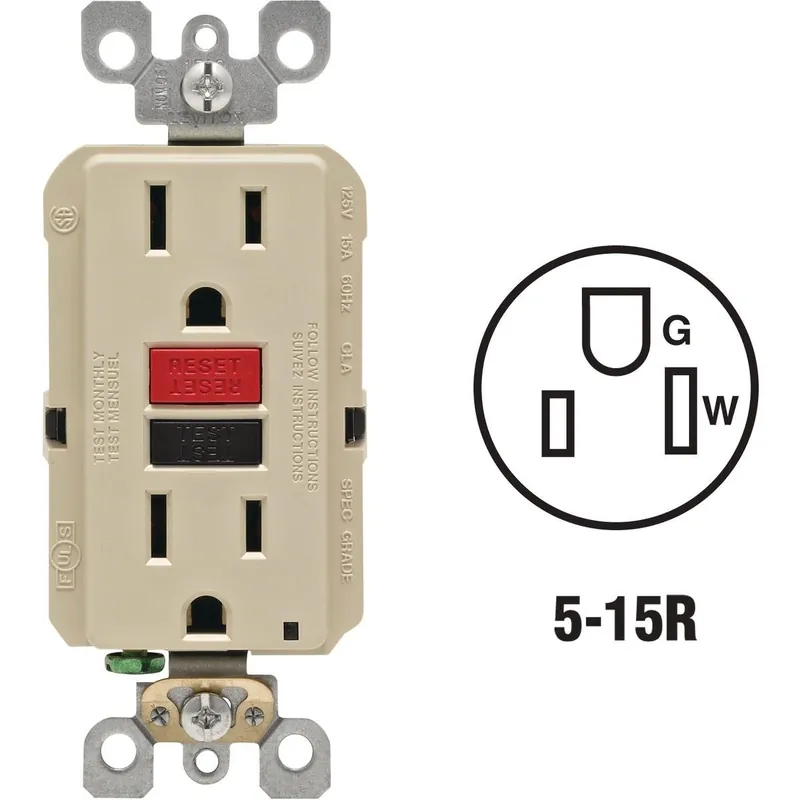 Leviton R71-GFNT1-0RI SmartlockPro Self-Test 15A Ivory Residential Grade 5-15R GFCI Outlet