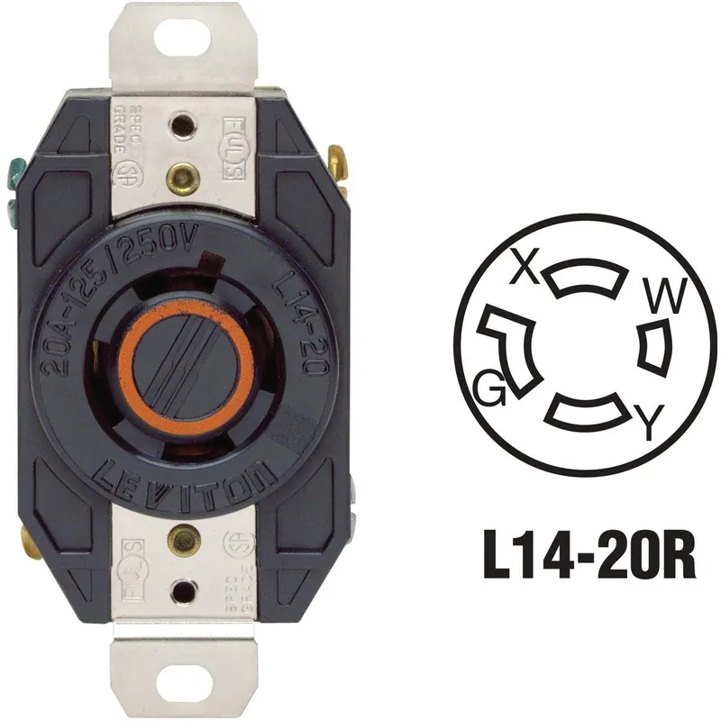 Leviton 065-02410-000 20A 125V/250V Black Industrial Grade L14-20R Locking Outlet Receptacle