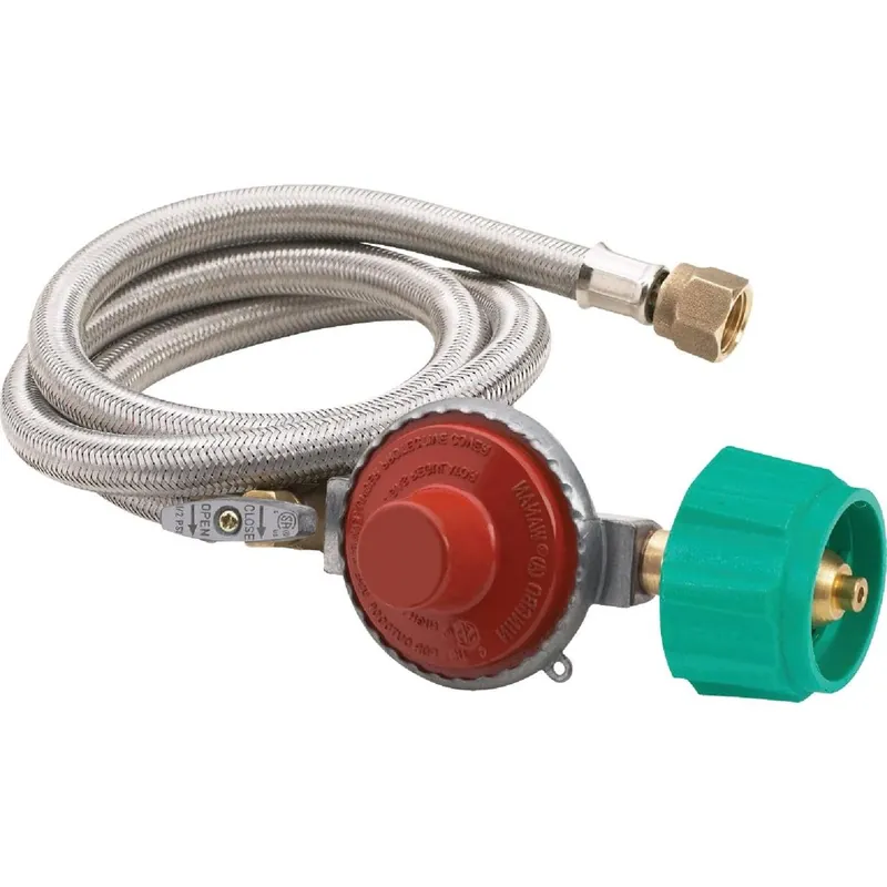 Bayou Classic M5HPR-1 48 In. Stainless Steel High Pressure LP Hose & Preset Regulator