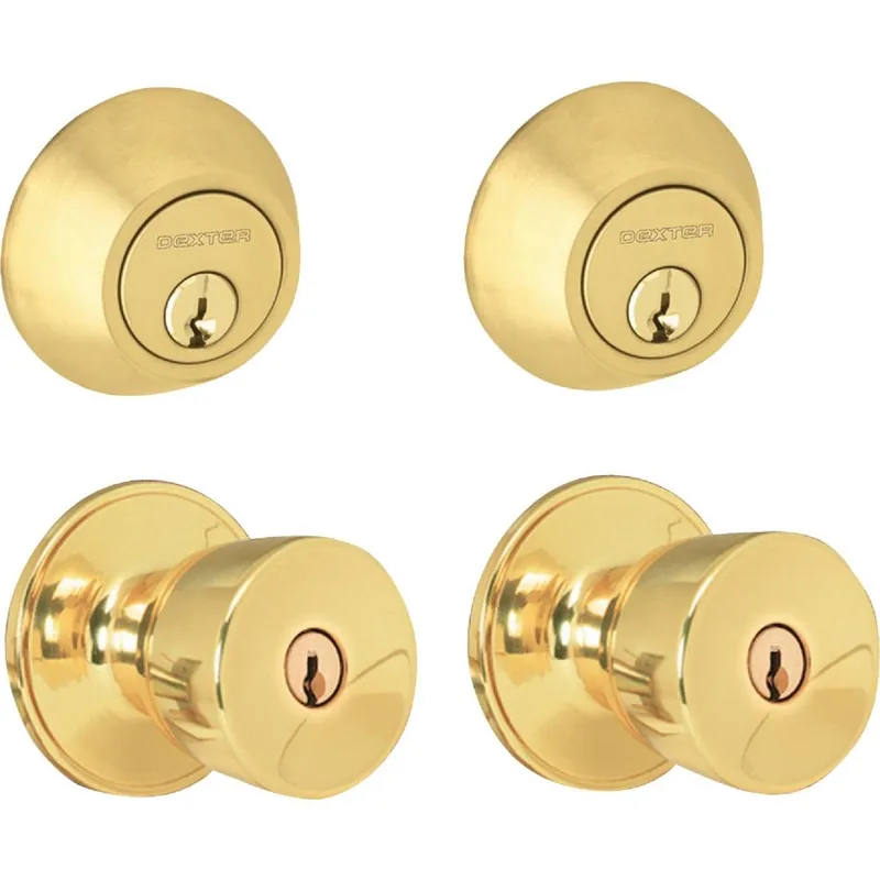 Schlage JCT60VBYR605 Dexter Bright Brass Deadbolt and Door Knob Combo