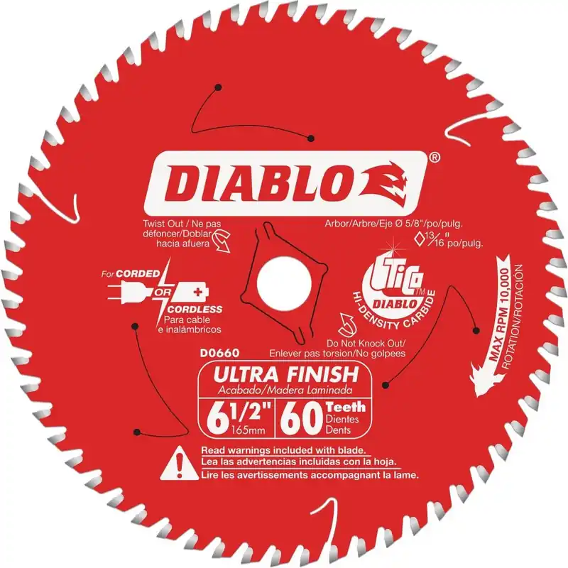 Diablo D0660X Circular Saw Blade 6-1/2 In. 60-Tooth Replacement MPN D0660X