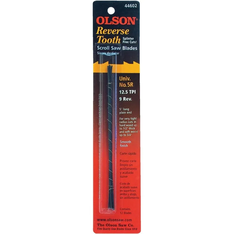 Olson Saw FR44602 Reverse Tooth Plain End Scroll Saw Blade 12.5 TPI 12 Count