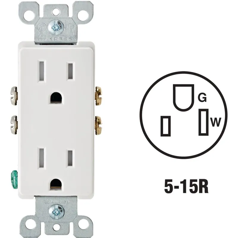 Leviton S02-T5325-00W Decora 15A White Tamper Resistant 5-15R Duplex Outlet
