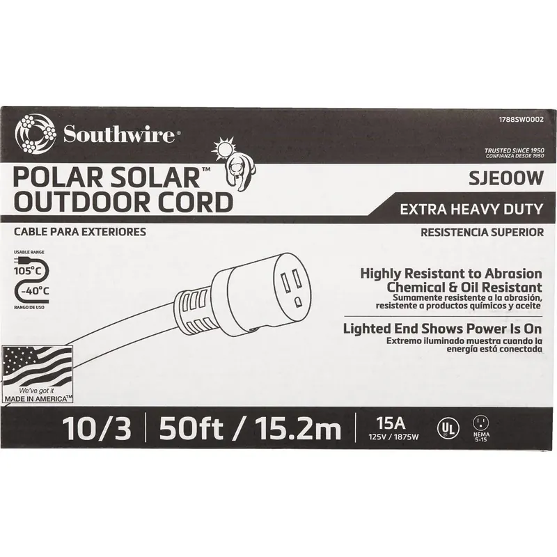 Coleman Cable 1788SW0002 Cold Weather Extension Cord 50 Ft 10/3