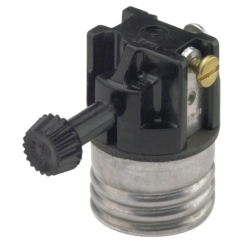 Leviton 028-07090-00M Turn-Knob Medium Base Black Phenolic 3-Way Interior Lamp Socket
