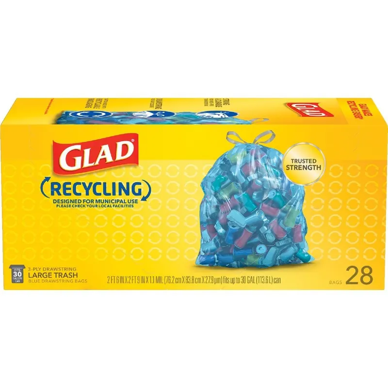 Glad 22335 Recycling 30 Gal. Large Blue Trash Bag (28-Count)