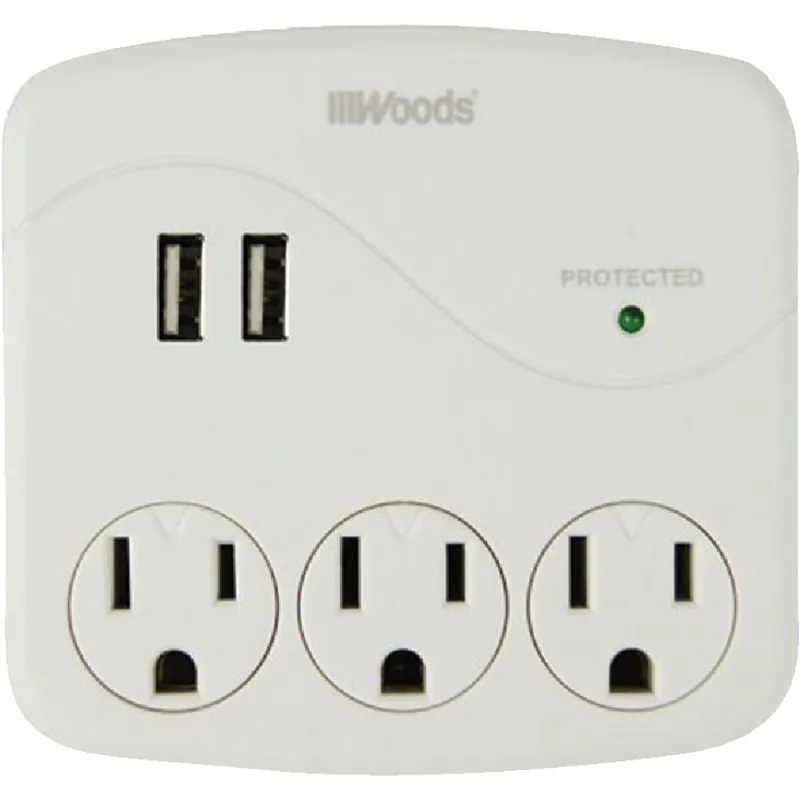 Woods 41029 2-USB/3-Standard Outlets 2.4A/15A Surge Tap