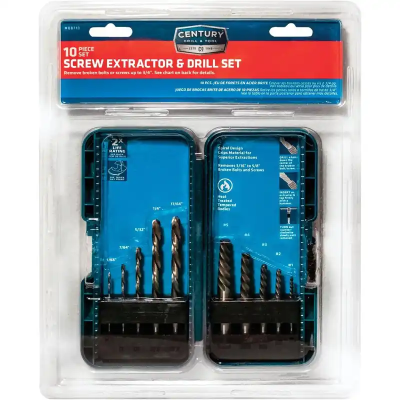 Century Drill Tool 88710 High Speed Steel & Spiral Screw Extractor (10-Piece)