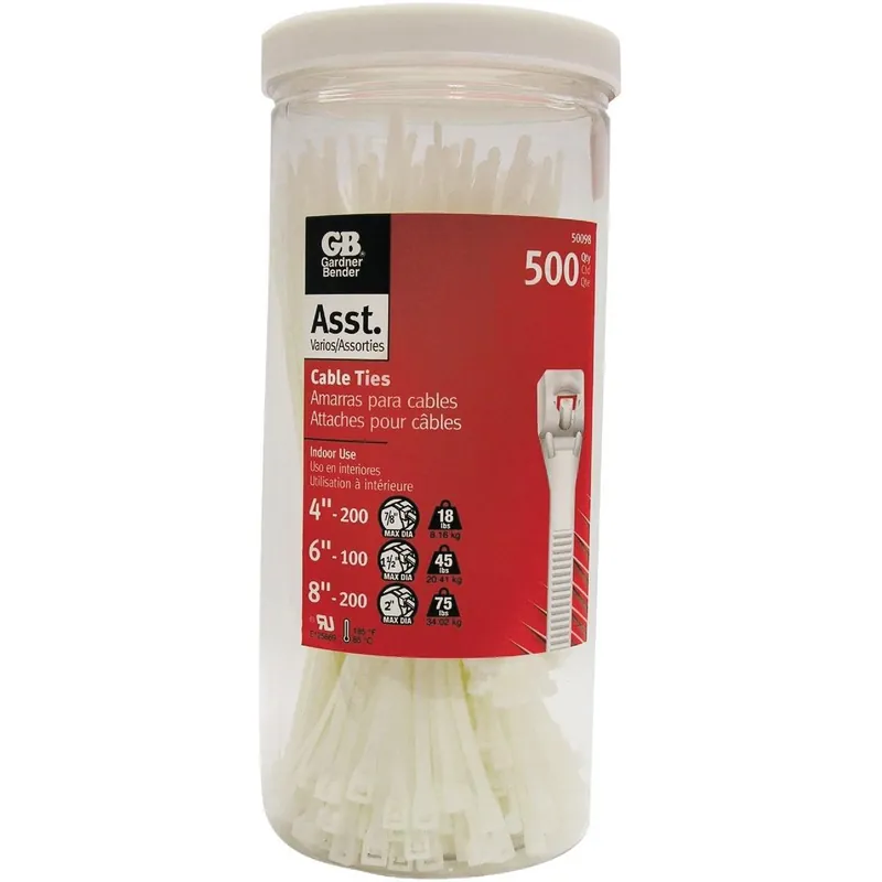 Gardner Bender 50098N Self-Locking Nylon Natural Cable Tie Assortment (500-Piece)