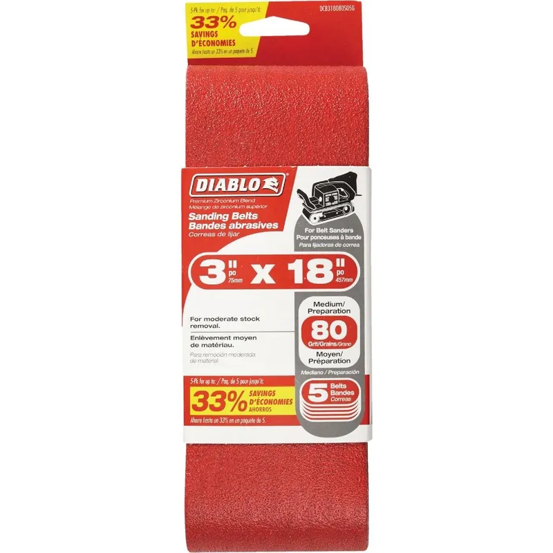 Diablo DCB318080S05G 3 In. x 18 In. 80 Grit General Purpose Sanding Belt (5-Pack)