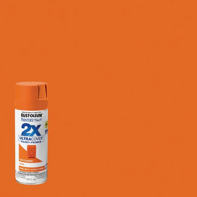 Rust-Oleum 334089 Painter's Touch 2X Ultra Cover 12 Oz. Satin Paint + Primer Spray Paint, Rust Orange