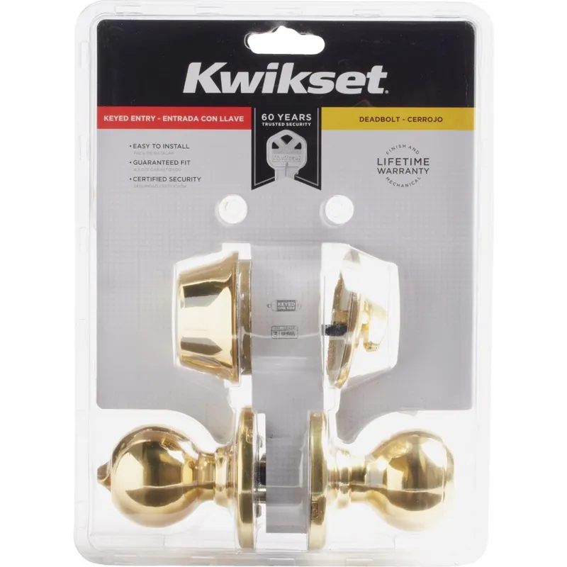 Kwikset 690P3CPCODEK6 Polo Polished Brass Deadbolt and Door Knob Combo