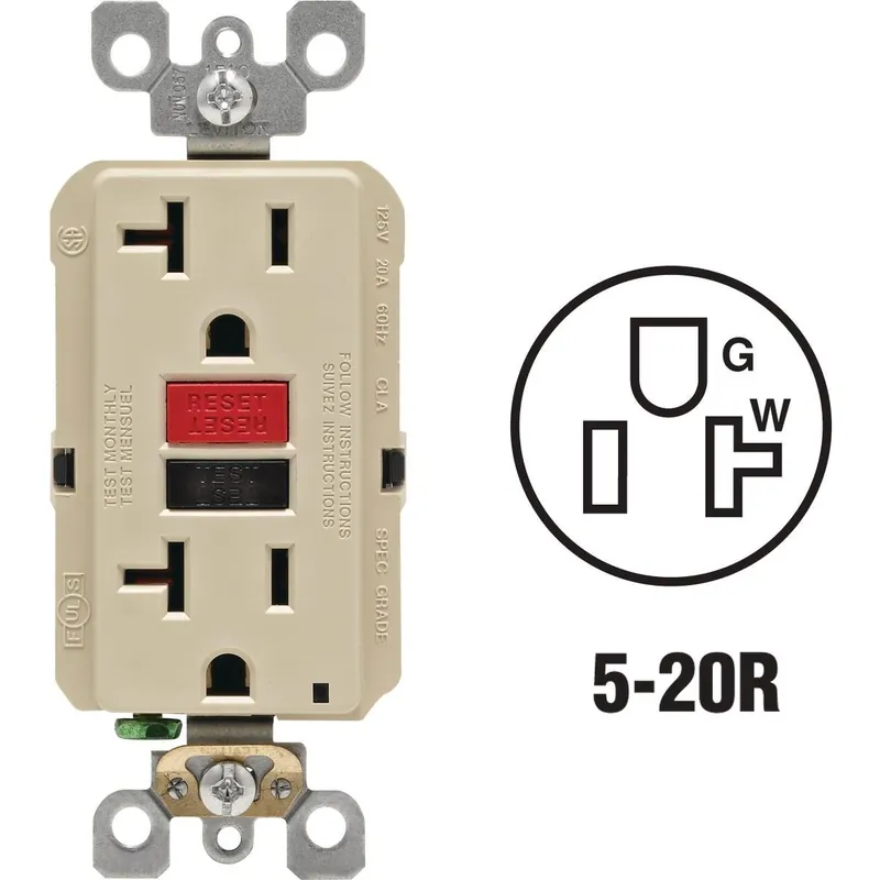 Leviton R99-GFNT2-0RI SmartlockPro Self-Test 20A Ivory Commercial Grade 5-20R GFCI Outlet