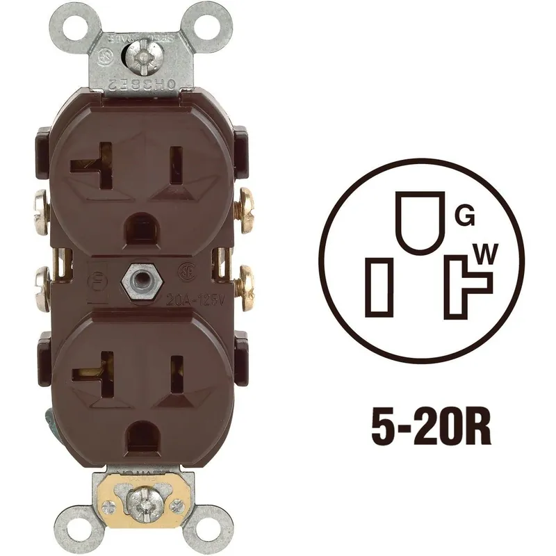 Leviton S00-CR20-00S 20A Brown Heavy-Duty 5-20R Duplex Outlet