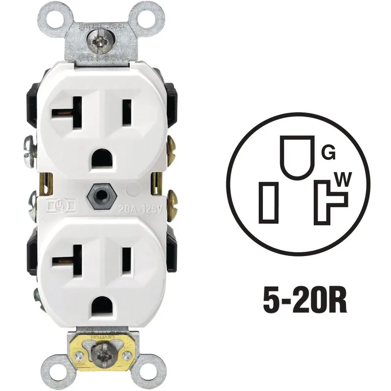 Leviton S02-CR20-0WS 20A White Heavy-Duty 5-20R Duplex Outlet