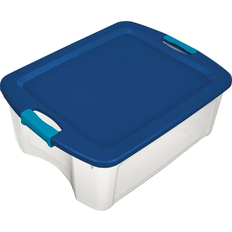 Sterilite 14449606 Clear Base with Blue Latch 12 Gal Tote