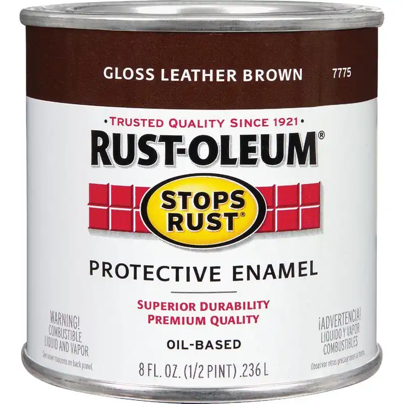 Rust-Oleum 7775730 Stops Rust Oil Based Gloss Protective Rust Control Enamel Leather Brown 1/2 Pt.
