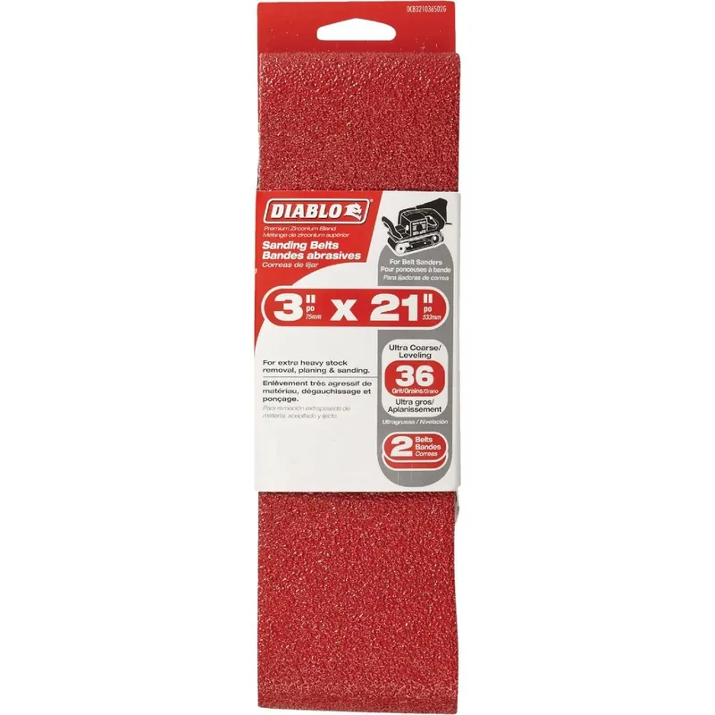 Diablo DCB321036S02G 3 In. x 21 In. 36 Grit General Purpose Sanding Belt (2-Pack)