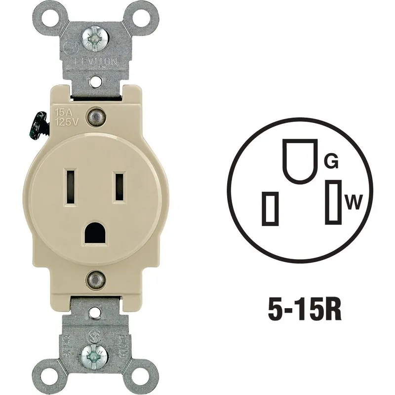Leviton 132-T5015-00I 15A Ivory Commercial Grade 5-15R Tamper Resistant Single Outlet