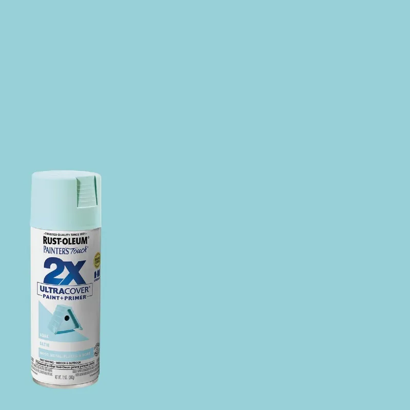 Rust-Oleum 334059 Painter's Touch 2X Ultra Cover 12 Oz. Satin Paint + Primer Spray Paint, Aqua