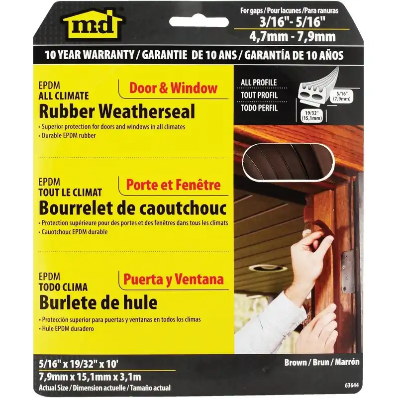 M-D 63644 M-D Brown 10' 19/32 Rubber Weatherstrip