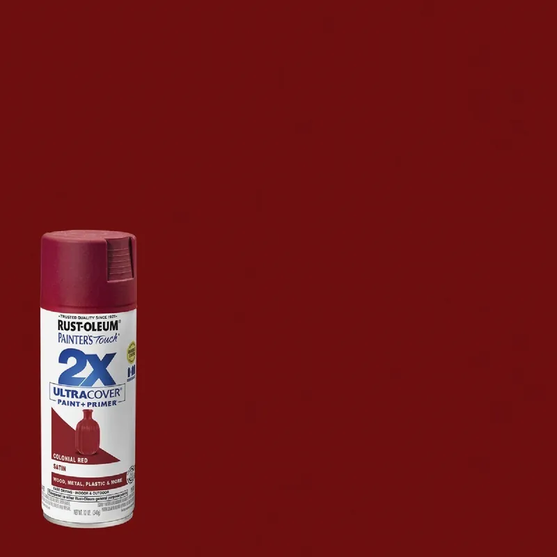 Rust-Oleum 334063 Painter's Touch 2X Ultra Cover 12 Oz. Satin Paint + Primer Spray Paint, Colonial Red