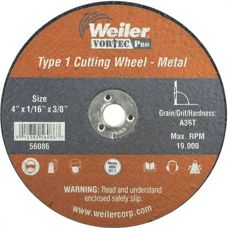Weiler 36540 Vortec Type 1 4 In. x 1/16 In. x 3/8 In. Metal/Plastic Cut-Off Wheel