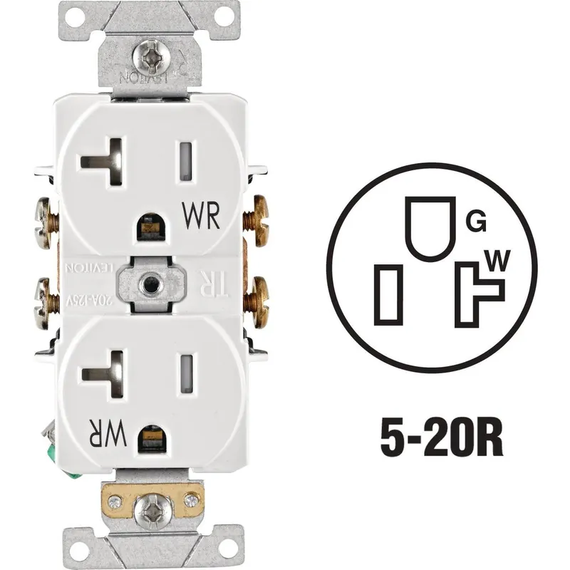 Leviton R77-TWR20-00W 20A White Tamper & Weather Resistant Commercial Grade 5-20R Duplex Outlet
