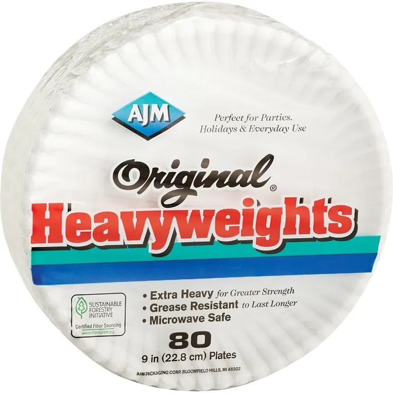 AJM OH9AJFWH AJM 9 In. Original Heavyweights Paper Plates Power (80 Count)