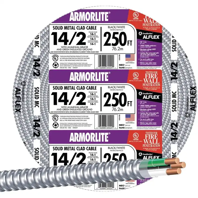 Southwire 68579201 250 Ft. 14/2 MC Armored Cable Electrical Wire