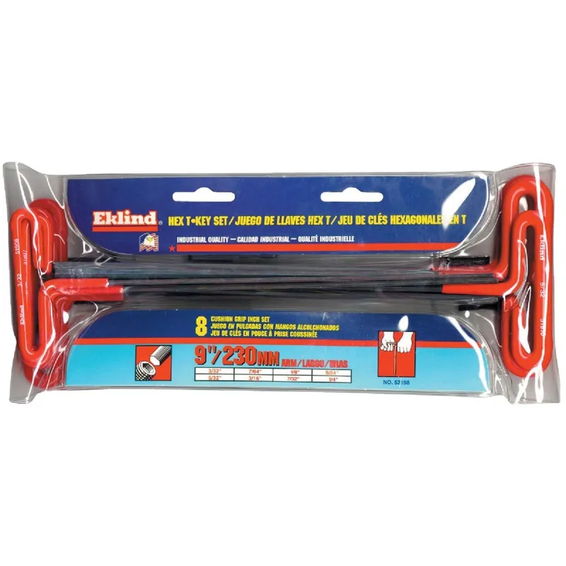 Eklind 53198 Standard 9 In. Arm Cushion Grip T-Handle Hex Key Set 8-Piece