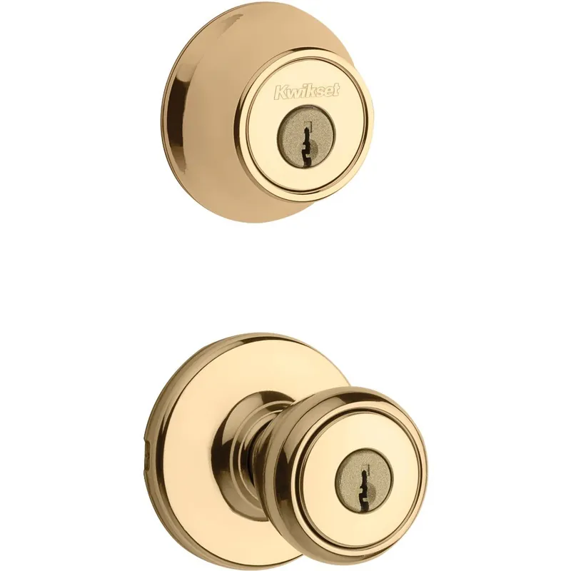 Kwikset 695T3CPCODEK6 Bright Brass Deadbolt and Door Knob Combo