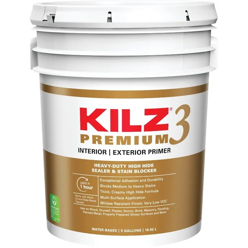 KILZ 13000 Premium Water-Base Interior/Exterior Sealer Stain Blocking Primer White 5 Gal.