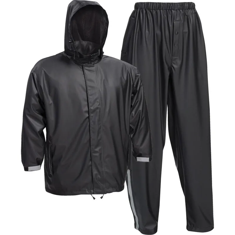 West Chester 44520/L WCM44520/L Protective Gear Large 3-Piece Black Polyester Rain Suit