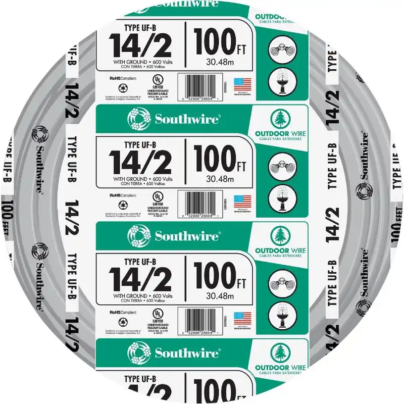 Southwire 13054226 100 Ft. 14 AWG 2-Conductor UFW/G Electrical Wire